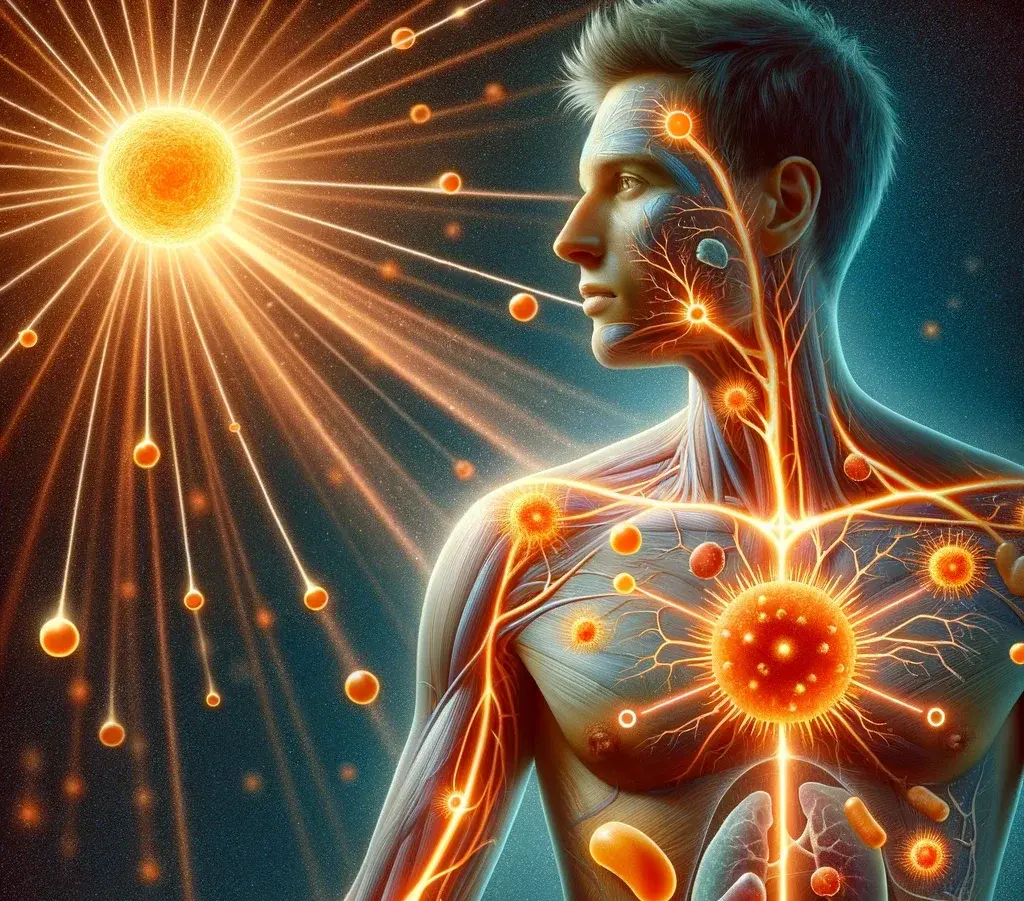 imagen que representa la producción de vitamina D en la piel. Muestra cómo la luz solar influye en el proceso imagen que representa la producción de vitamina D en la piel. Muestra cómo la luz solar influye en el proceso